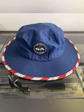 Navy Bucket Hat with Red & White Trim